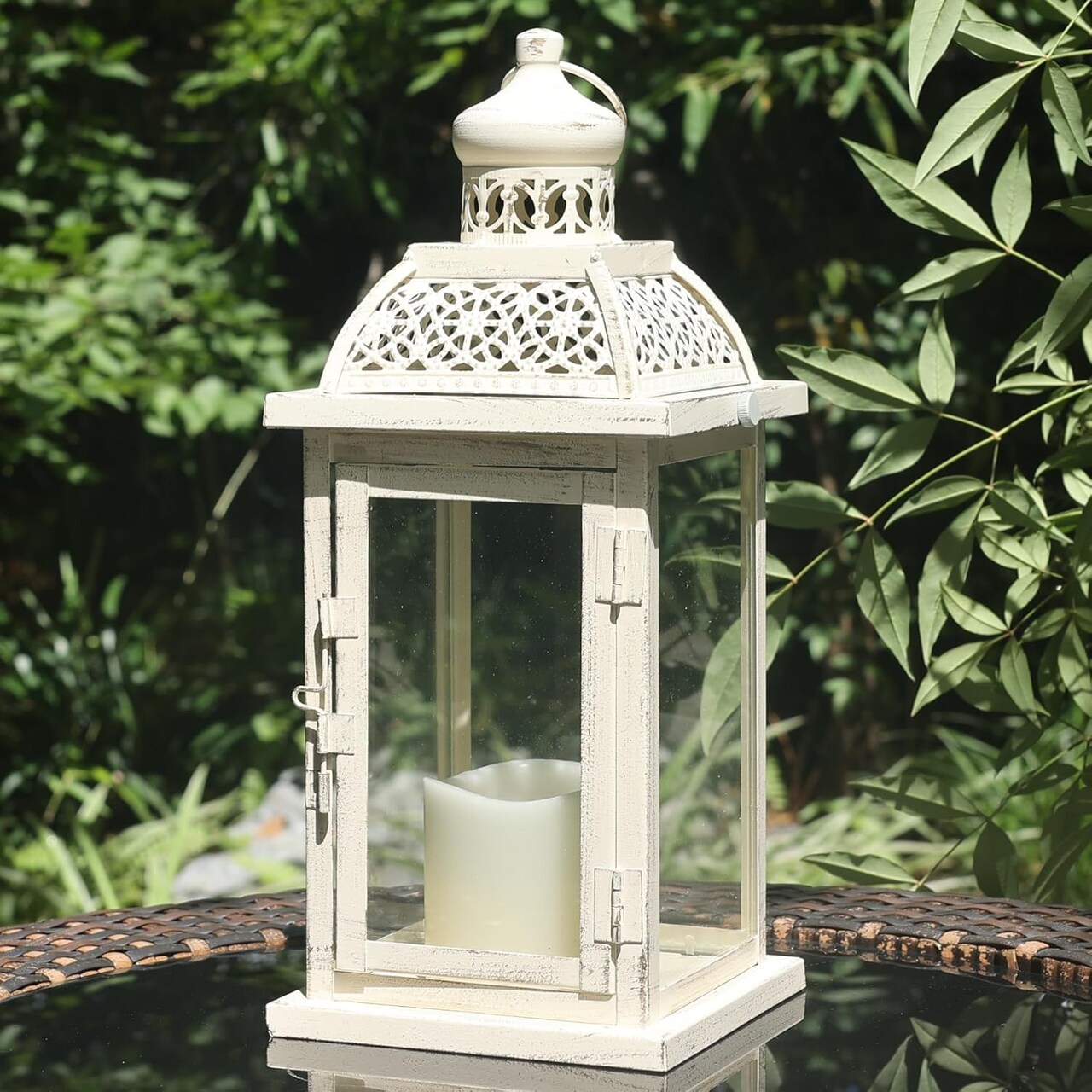 Lantern Decorative Indoor&Outdoor, 14.4'' Large Metal Candle Lanterns